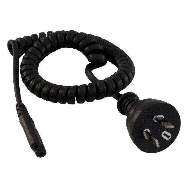 BNR Industrial BLACK CURLY FIG-8 MAINS LEAD 2M, FIGURE 8 IEC-C7 FIG8 - BNR Industrial